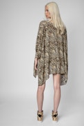 Short snake print kaftan - Women's short beach kaftan with snake print in brown