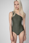 Monogrammed swimsuit - 1-piece women's swimsuit in khaki