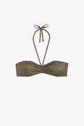 Maillot de Bain Lumiere - Bandeau bikini maillot de bain kaki effet métallisé à nouer Femme