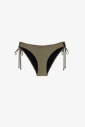 Lumiere Swimsuit - Women's khaki bikini bottoms with metallic-effect ties