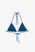 Léopard Bikini Top - Women's padded bikini top in blue leopard print with metallic effect