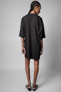 Uston Jaguar Dress Strass - Women's t-shirt dress in black cotton with Jaguar print