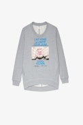 Sweatshirt Freya Photoprint - Robe sweatshirt en coton gris chiné ornée d'un photoprint Femme