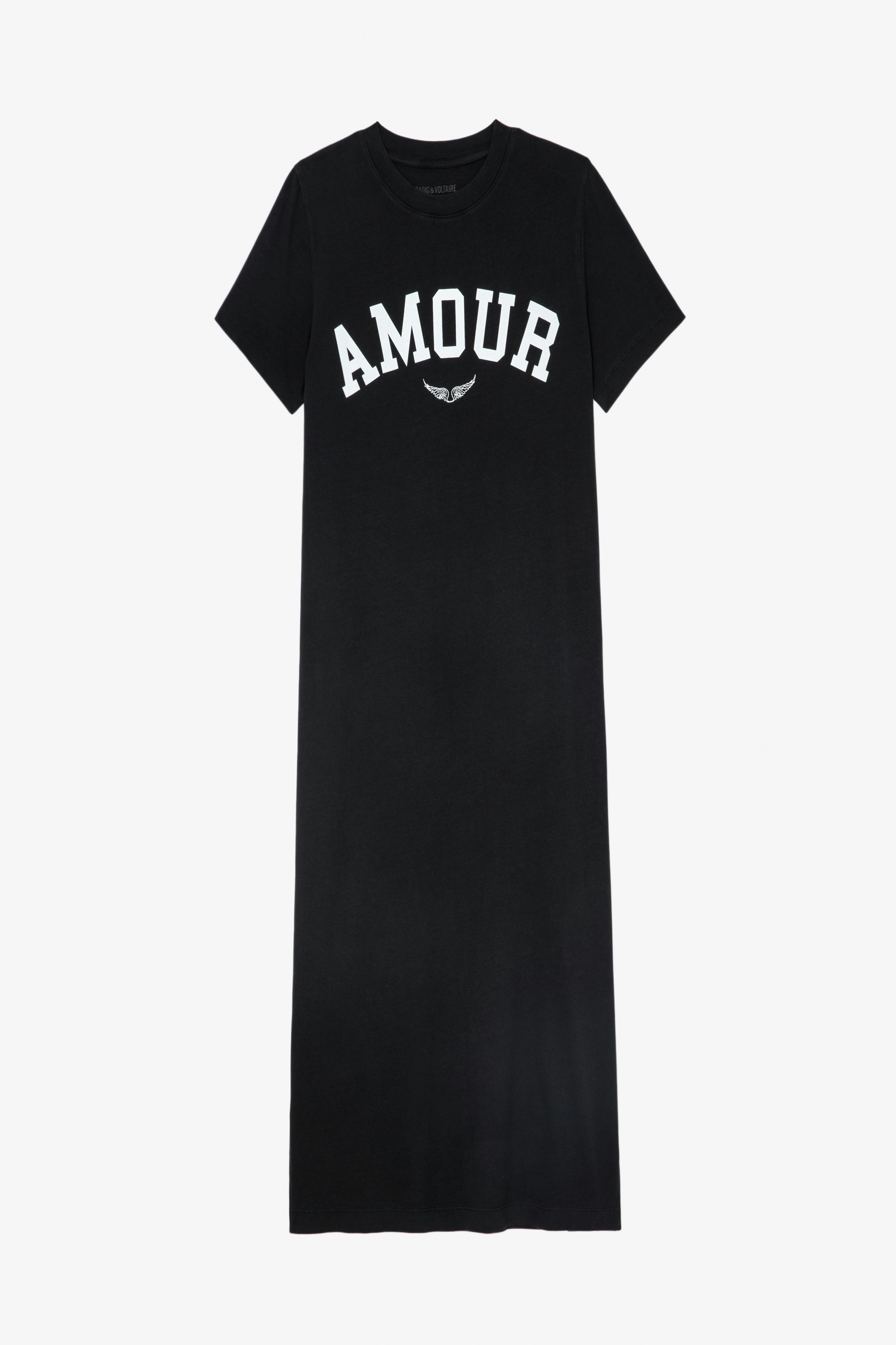 Zaid Dress Women's long black cotton dress with "Amour" slogan and wings