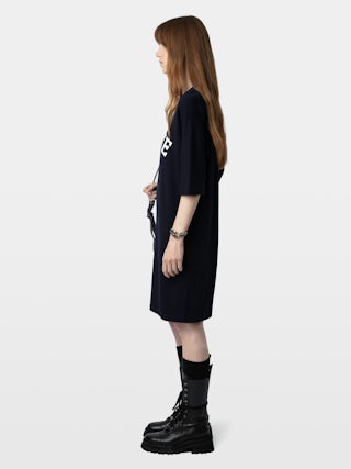 Portman Dress - Mid-length dress with 3/4 sleeves featuring "Imagine" print and wings at the front.