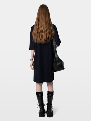 Portman Dress - Mid-length dress with 3/4 sleeves featuring "Imagine" print and wings at the front.