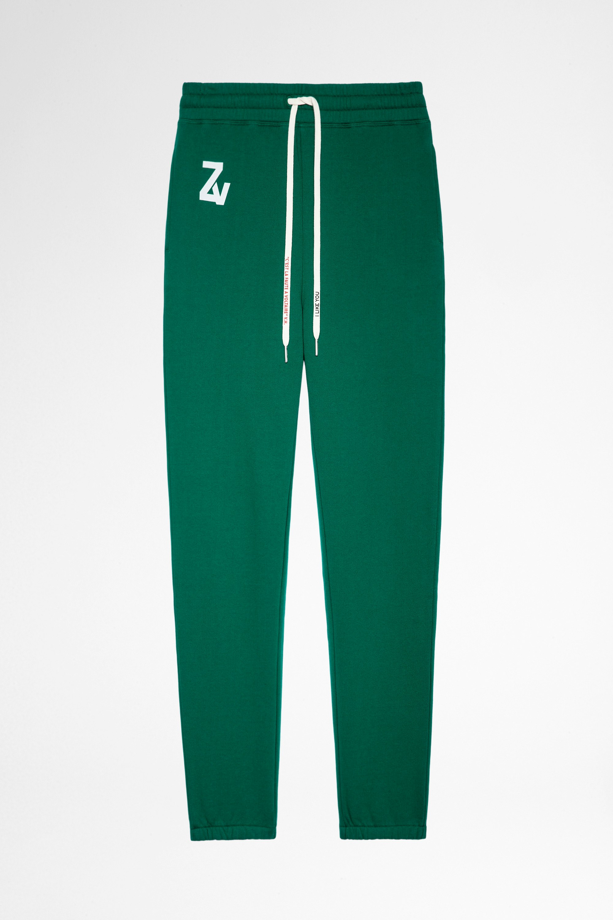 Steevy Sweat パンツ Women's green cotton sweatpants. This product is GOTS certified and made with fibers from organic farming.