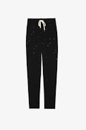 Roy Jogging Bottoms - Women’s black cotton trousers with all-over rhinestones