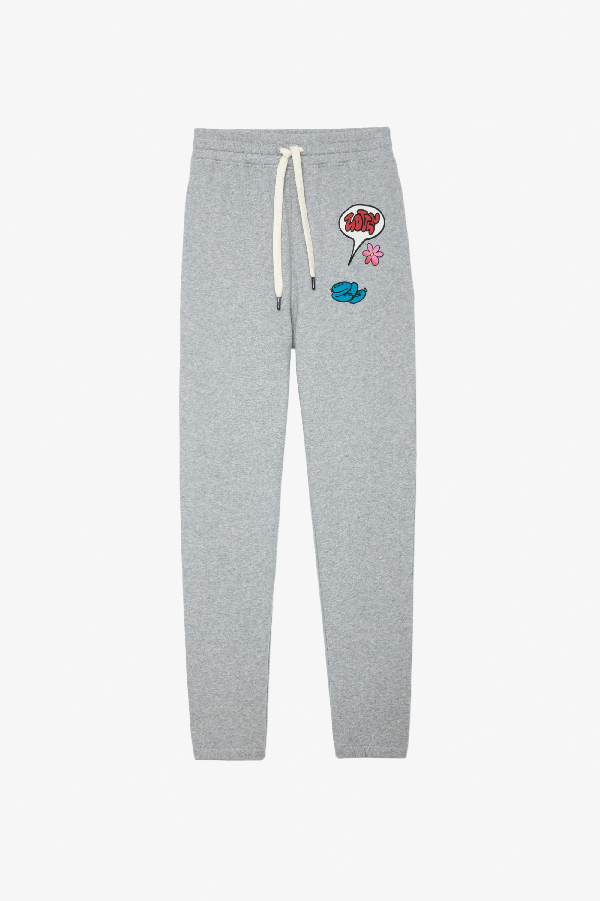 Sofia Trousers Women's grey marl tracksuit bottoms made from cotton with print