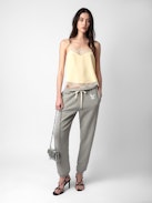 Sofia Jogging Bottoms - Grey jogging bottoms with drawstring ties and ZV print.