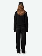 Pantaloni da Jogging Chill - Pantaloni neri da jogging dritti e ampi, tasche con cerniera a contrasto e ricamo con ali distintive.