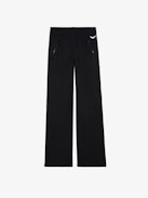 Pantaloni da Jogging Chill - Pantaloni neri da jogging dritti e ampi, tasche con cerniera a contrasto e ricamo con ali distintive.