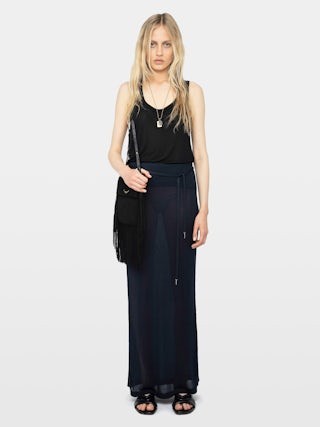 Giada Asymmetric Long Slit Skirt - Long slit skirt with elastic waistband.