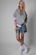 Georgy Photoprint Sweatshirt - Women's gray cotton hoodie with cactus print. Made with fibers from organic farming.