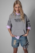 Georgy Photoprint Sweatshirt - Women's gray cotton hoodie with cactus print. Made with fibers from organic farming.