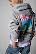 Georgy Photoprint Sweatshirt - Women's gray cotton hoodie with cactus print. Made with fibers from organic farming.