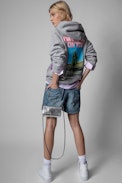 Georgy Photoprint Sweatshirt - Women's gray cotton hoodie with cactus print. Made with fibers from organic farming.