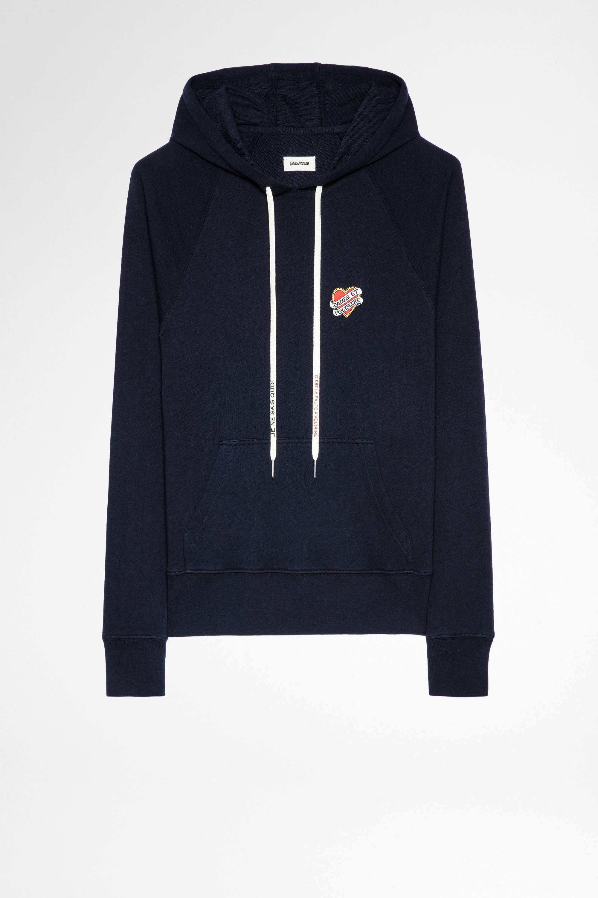 Clipper Small Sweatshirt Women's navy blue sweatshirt with heart patch. Made with fibers from organic farming.
