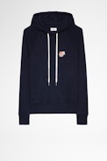 Felpa Clipper Small - Felpa con toppa a cuore blu navy, donna. Reallizzato con fibre da agricoltura biologica