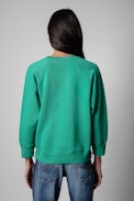 Cameron Sweatshirt Strass - Women's green cotton sweatshirt with Studio 25 print and crystals