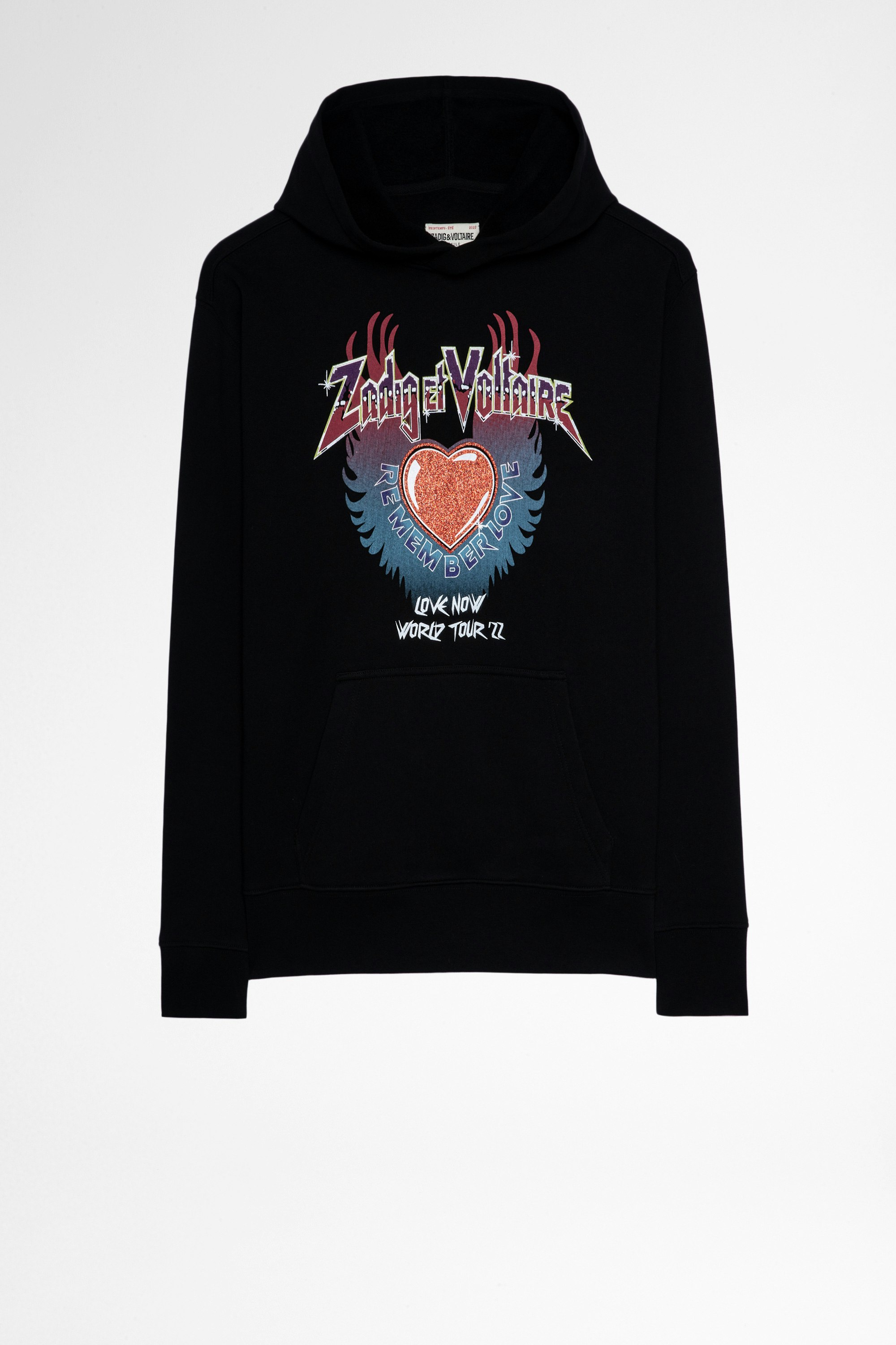 Sweatshirt Spencer Compo Concert Damen-Hoodie aus schwarzer Baumwolle mit World Tour-Print. Hergestellt mit Fasern aus biologischem Anbau