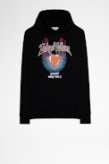 Felpa Spencer Compo Concert - Felpa con cappuccio nera in cotone con stampa “world tour”, donna. Reallizzato con fibre da agricoltura biologica