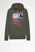 Sudadera Spencer Photo Print - Sudadera con capucha de mujer de algodón caqui con estampado fotográfico. Confeccionado con fibras procedentes de la agricultura ecológica.