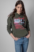 Sudadera Spencer Photo Print - Sudadera con capucha de mujer de algodón caqui con estampado fotográfico. Confeccionado con fibras procedentes de la agricultura ecológica.