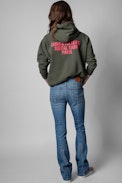 Sudadera Spencer Photo Print - Sudadera con capucha de mujer de algodón caqui con estampado fotográfico. Confeccionado con fibras procedentes de la agricultura ecológica.