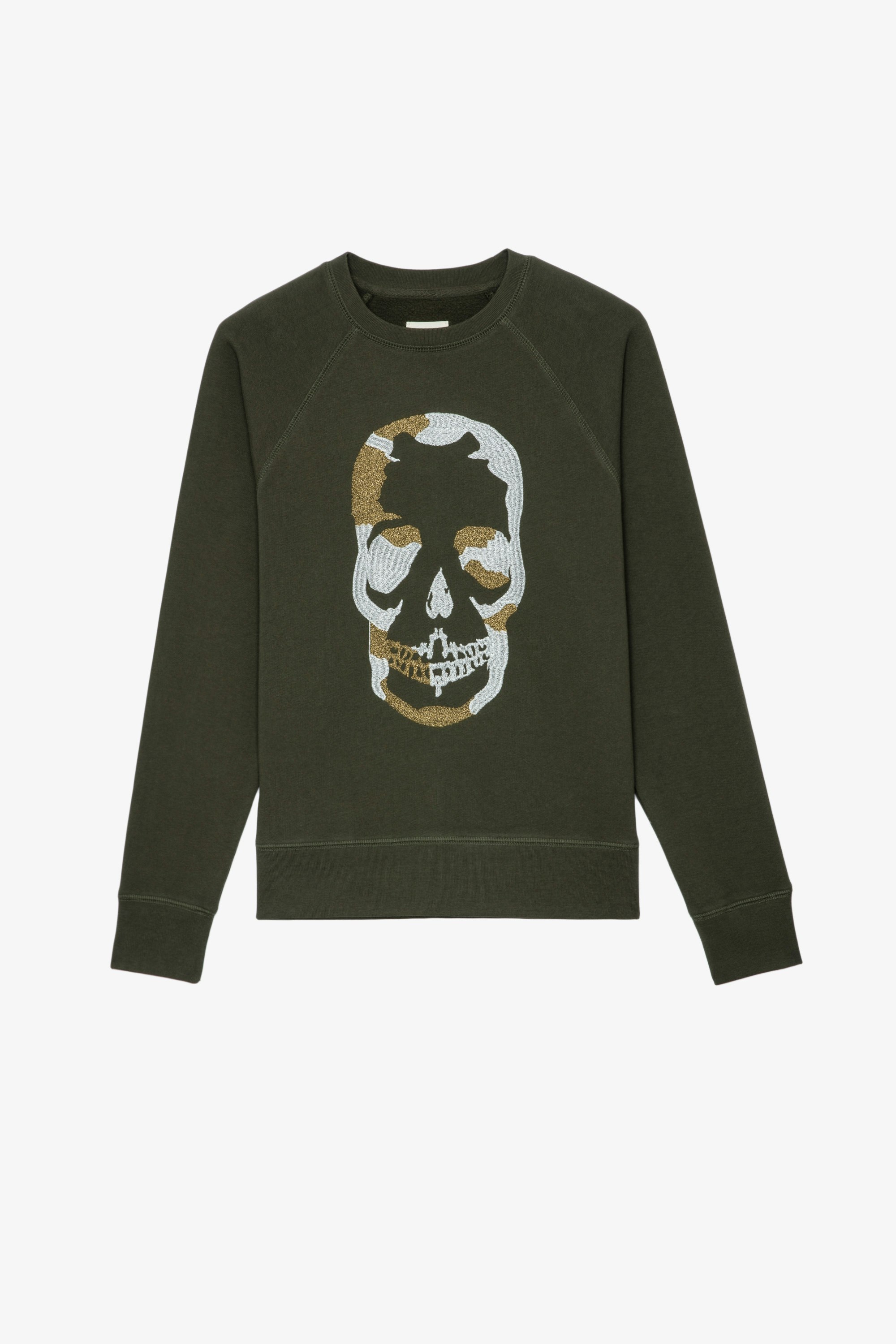 Upper Camo Skull Sweatshirt - Women's khaki sweatshirt with embroirdered skull.