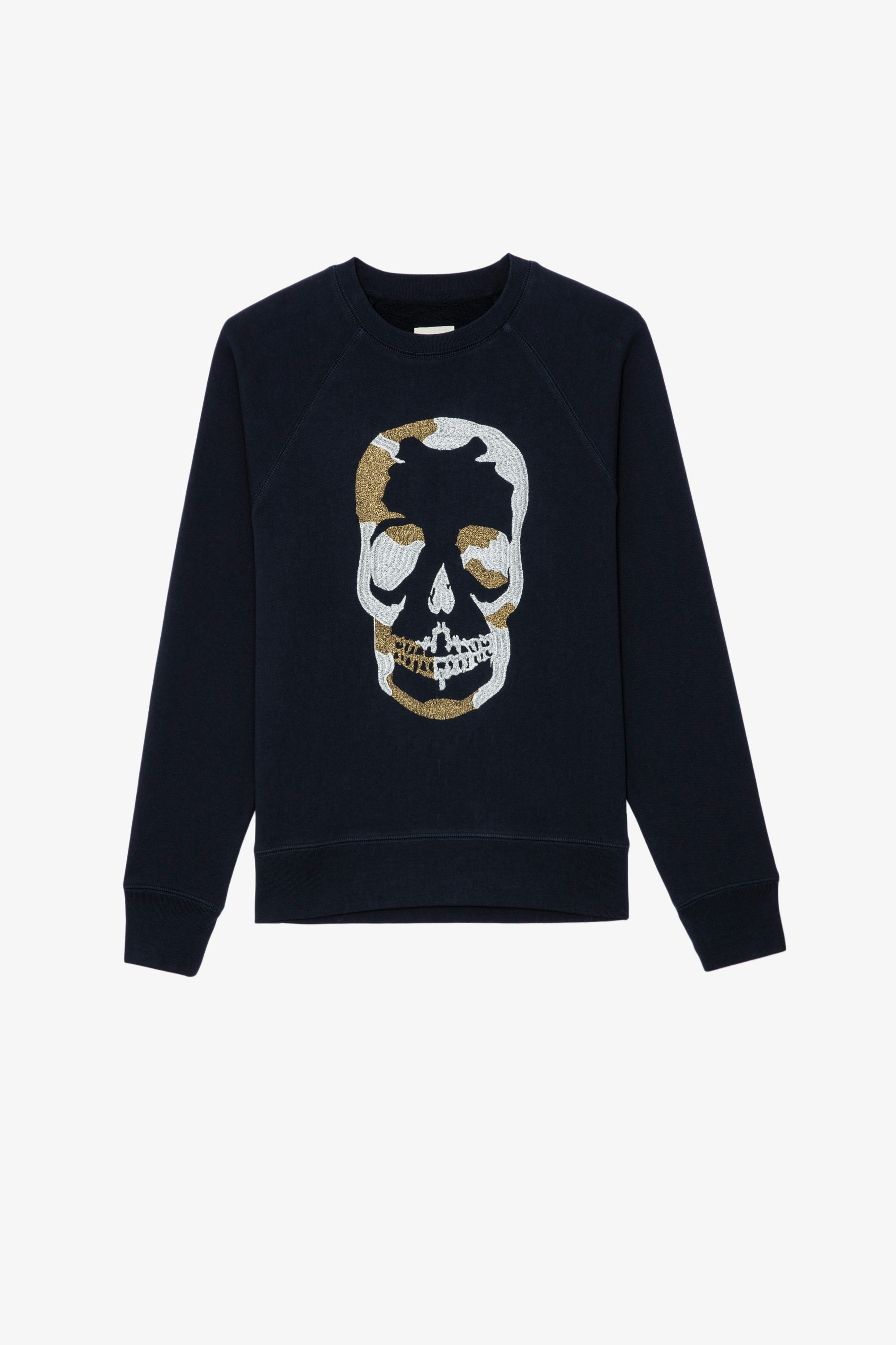 Upper Camo Skull Sweatshirt - Women's navy blue sweatshirt with embroirdered skull.