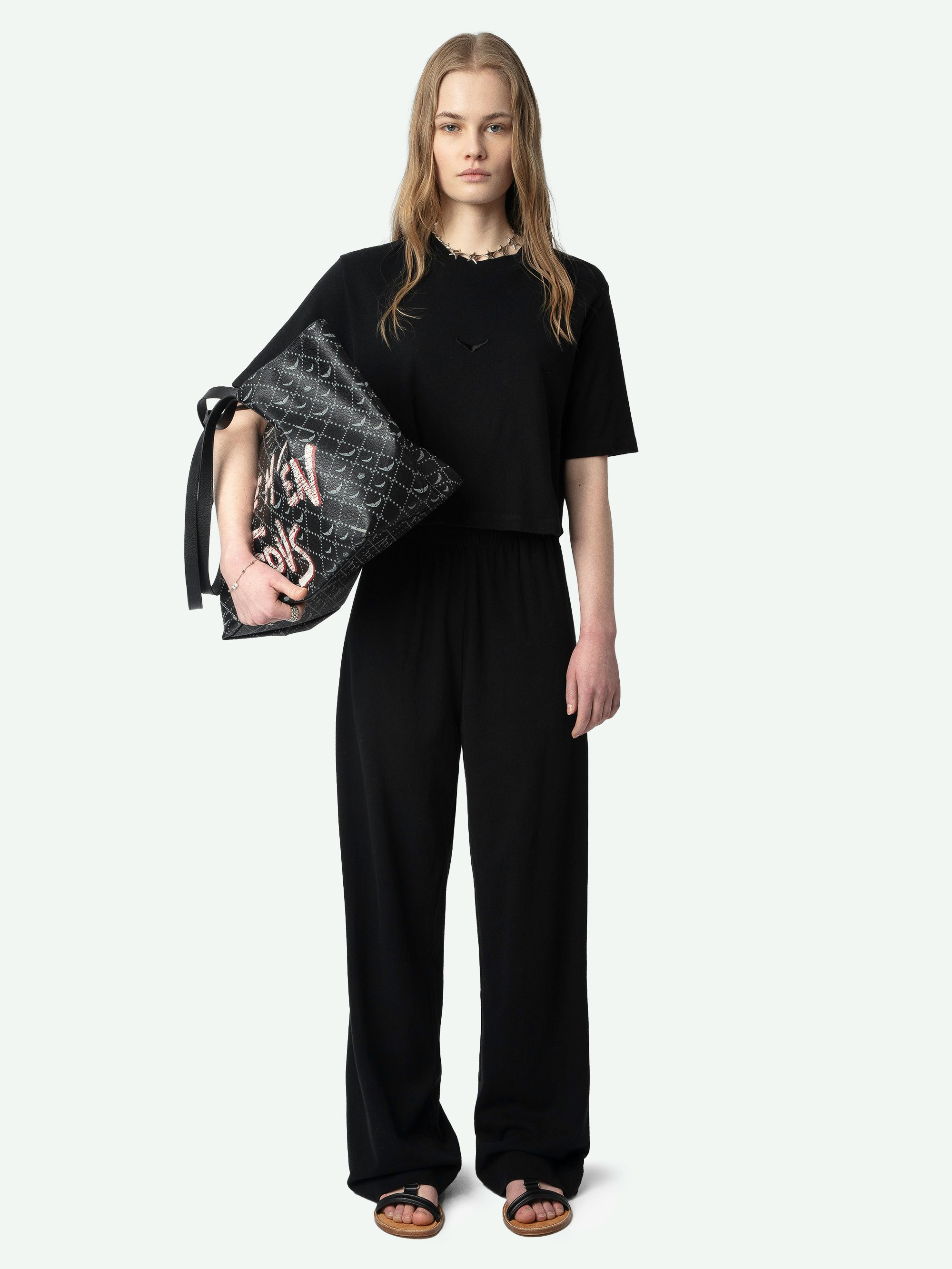 Clem Trousers - Oversized cotton and linen trousers with wing embroidery.