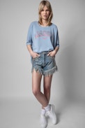 Sudadera Portland Amour - Sudadera Amour de manga corta de algodón azul cielo para mujer