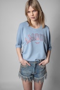 Sudadera Portland Amour - Sudadera Amour de manga corta de algodón azul cielo para mujer