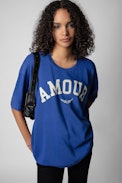 Sudadera Portland Amour - Sudadera azul con estampado «Amour» y alas para mujer