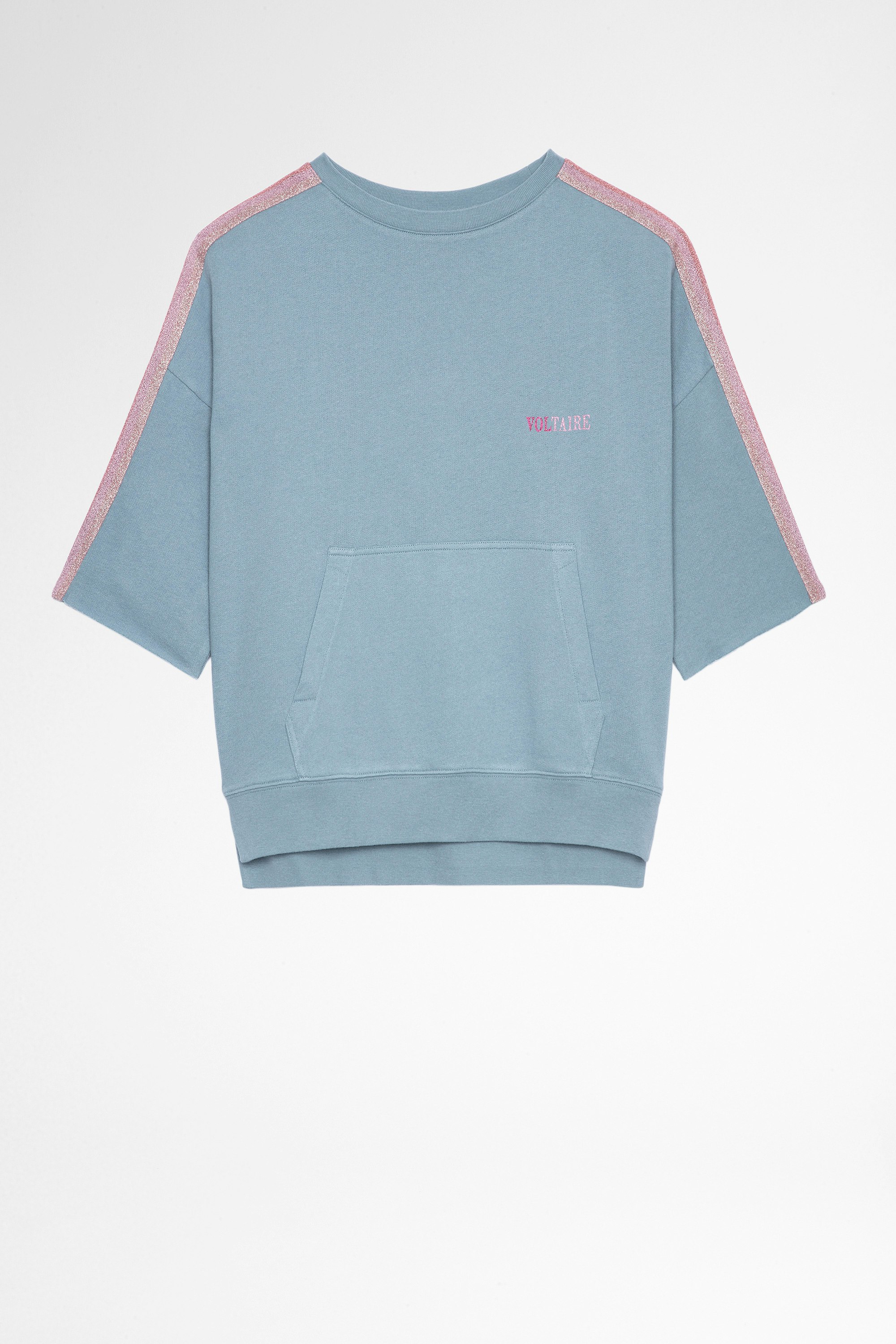 Kaly Bands スウェット Women's sky-blue cotton sweatshirt with short sleeves and colourful stripes