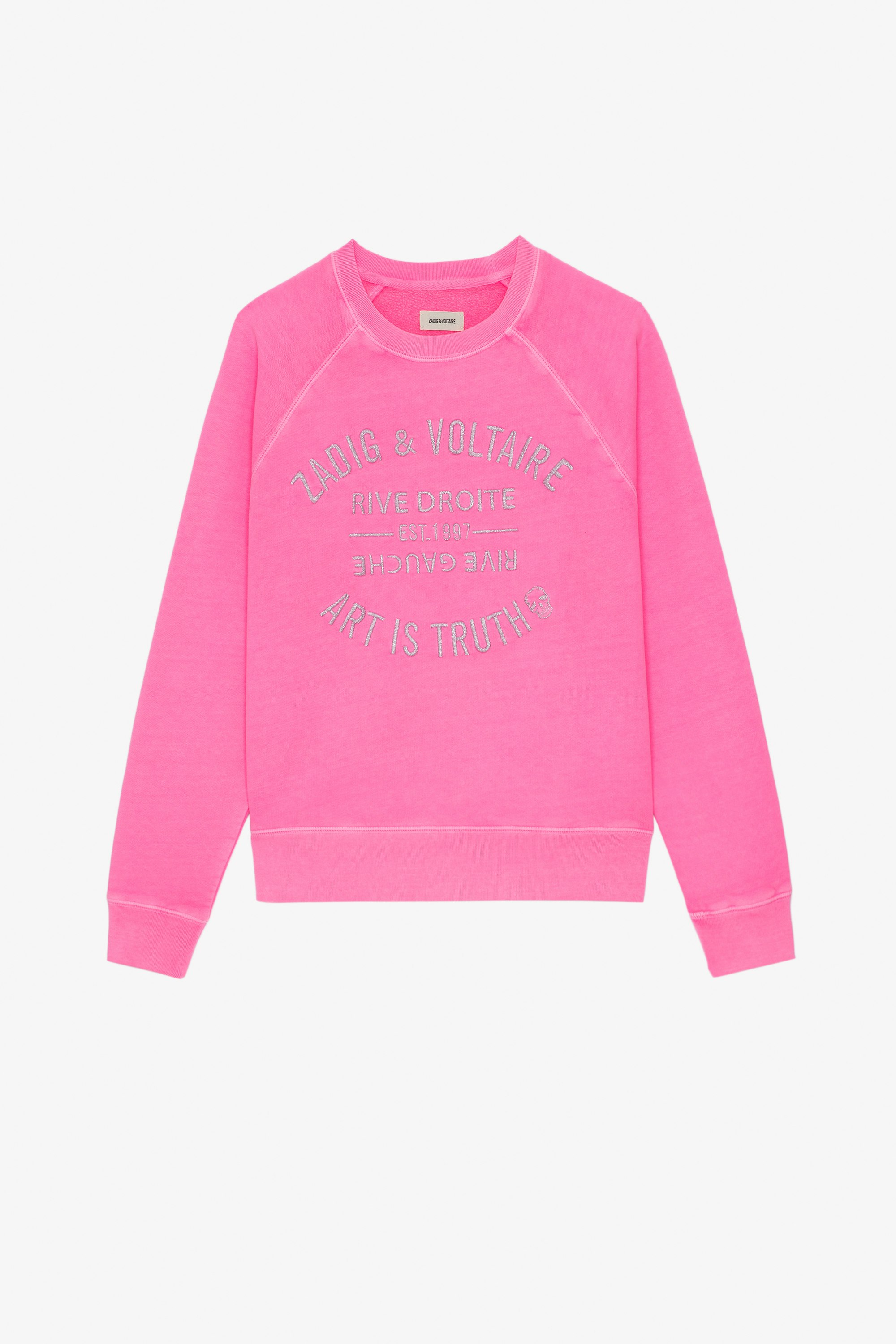 Sweatshirt Upper Blason Bestickt Damen-Sweatshirt aus rosafarbener Baumwolle mit Wappenstickerei