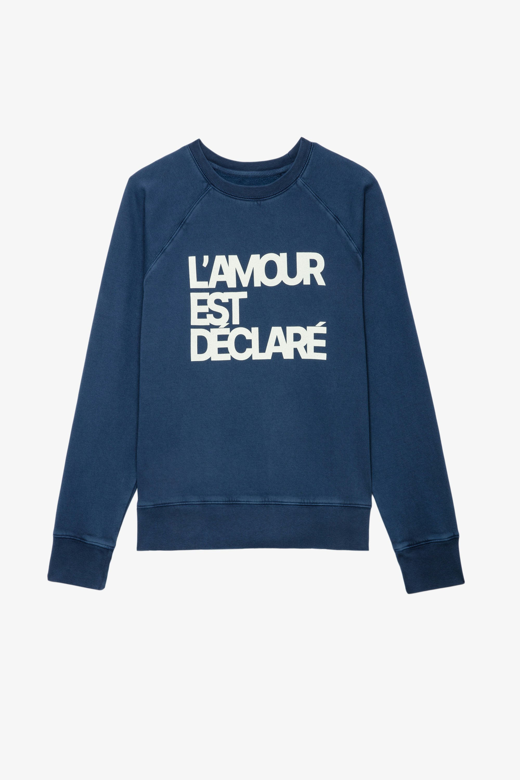 Upper L'Amour Est Déclaré Sweatshirt Women’s blue cotton sweatshirt with “L'amour est déclaré” appliqué