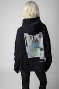 Felpa Mona Photoprint Enjoy Today - Felpa in cotone nero con stampa fotografica sulla schiena donna