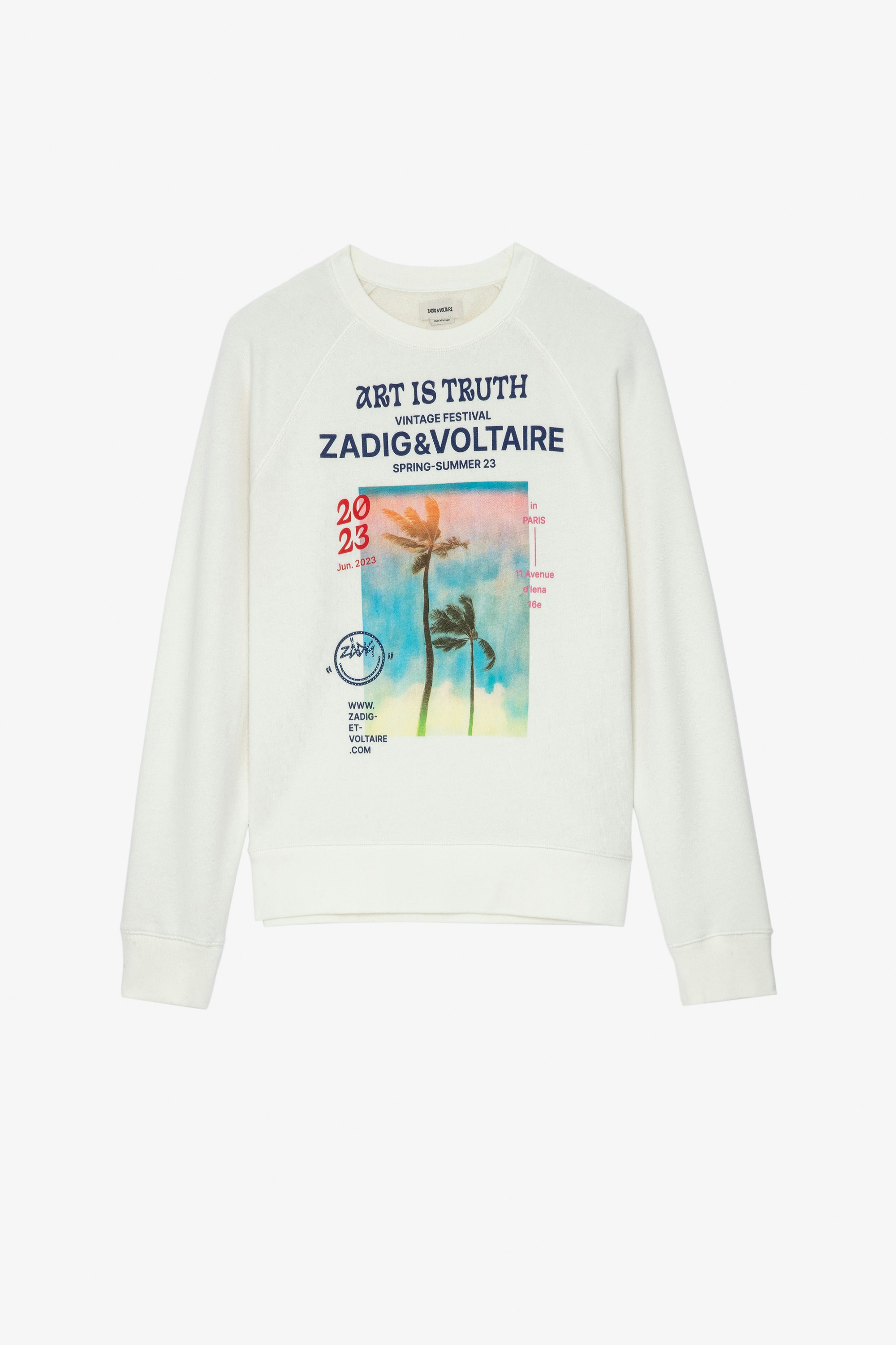 Sweatshirt Upper Damen-Sweatshirt in Ecru mit kristallverziertem Palmen-Fotoprint