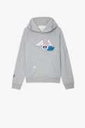 Sudadera Georgy - Sudadera con capucha de algodón color gris jaspeado con estampados Core Cho y cristales Mujer