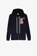 Felpa Spencer - Felpa con cappuccio e zip in cotone blu navy con motivi Core Cho e coulisse distintiva ZV - Donna
