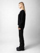 Sweatshirt Upper - Felpa in cotone nero con scritta "Peace & Love" a forma di ali.