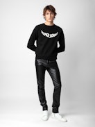 Sweatshirt Upper - Felpa in cotone nero con scritta "Peace & Love" a forma di ali.