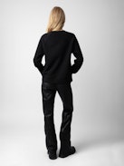 Sweatshirt Upper - Felpa in cotone nero con scritta "Peace & Love" a forma di ali.
