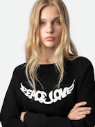 Sweatshirt Upper - Felpa in cotone nero con scritta "Peace & Love" a forma di ali.