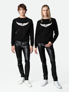 Sweatshirt Upper - Felpa in cotone nero con scritta "Peace & Love" a forma di ali.