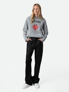 Sudadera Evata Concert Crush - Sudadera gris con capucha, pespuntes en los hombros y estampados Concert y Crush.