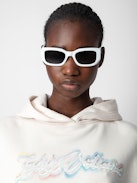 Mia Gimme Love Sweatshirt - Women's ivory hoodie with logo on front and "Gimme Love" print on back.