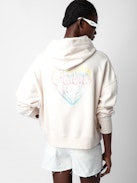 Mia Gimme Love Sweatshirt - Women's ivory hoodie with logo on front and "Gimme Love" print on back.